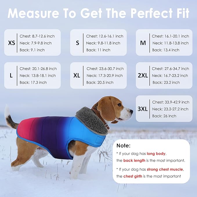 Dog Winter Coat, Waterproof Dog Jacket with Leash Hole, Reflective Adjustable Pet Snow Vest, Warm Fleece Sweater for Small Medium Large Dogs - Gradient Blue, M