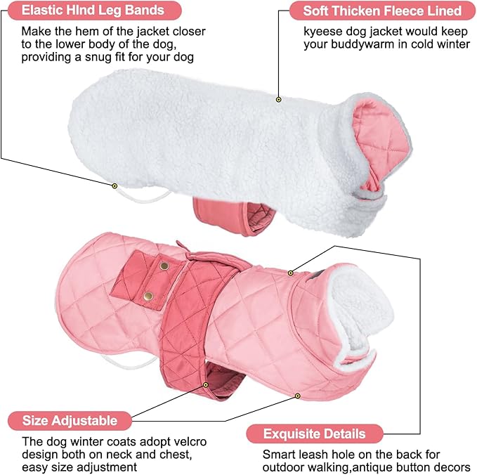KYEESE Dog Coat Thick Cat Clothes with Pocket Soft Pet Sweater for Cold Weather Warm Pet Winter Puffer Coat with Leash Hole Waterproof Dogs Jacket with Fleece Lined Windproof Dog Coats for Small Dogs