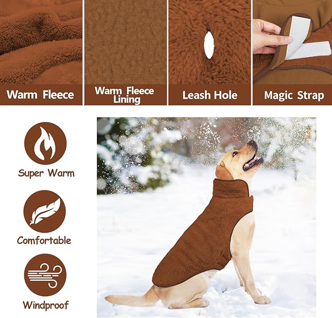 Malier Dog Winter Coat, Reversible Fleece Dog Cold Weather Coats, Windproof Warm Snow Puppy Jacket Vest Pet Clothes for Small Medium Large Dogs (Brown, Medium)