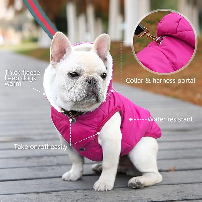 Fleece Hoodie for Dogs - Windproof Waterproof Coat, Winter Warm Jacket, Cold Weather Pet Apparel Clothes Vest for Small Medium Large Dogs (L, Pink)