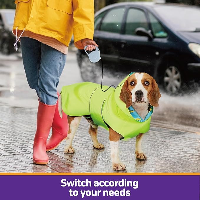 Dog Raincoat Reversible, Single Side Slicker Poncho Adjustable Waterproof Dog Rain Jacket with Leash Hole/Reflective Stripe Hooded Snowproof Windproof Clothes for Medium to 2X-Large Dogs, 2XL