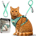 Cat Harness and Leash for Walking, Retractable Cat Harnesses and Leash Set Escape Proof, Breathable Soft Kitten Small Large Harness for Travel Training and Walking, Green, XXS