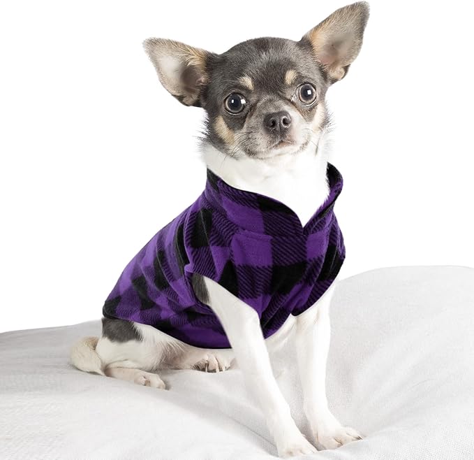KAMA BRIDAL Spring Autumn Winter Coat Pullover Fleece Vest for Cats Small and Medium Dogs Thin Sweater Purple & Black Plaid (Purple, XXS)