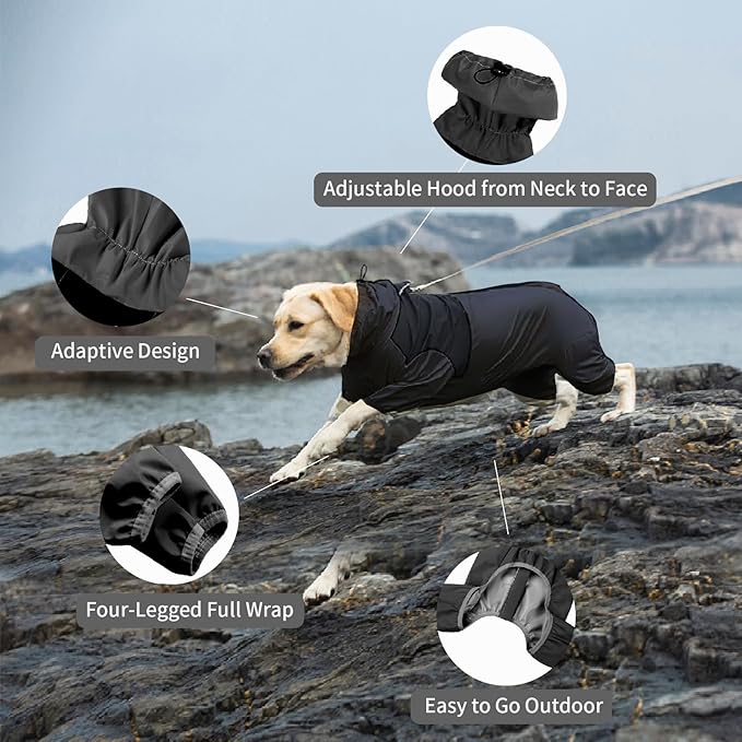 Dog Raincoat,Waterproof Windproof Rain Jacket,All-Weather Jacket,for Small Medium Large Extra Large Dogs (Black, X-Large)