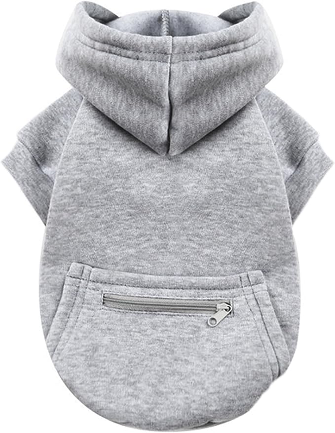 Jecikelon Pet Dog Cold Weather Coat with Pocket Winter Dog Hoodie Warm Puppy Clothes for Small Dogs Chihuahua Clothing (Medium, Y02-Grey)