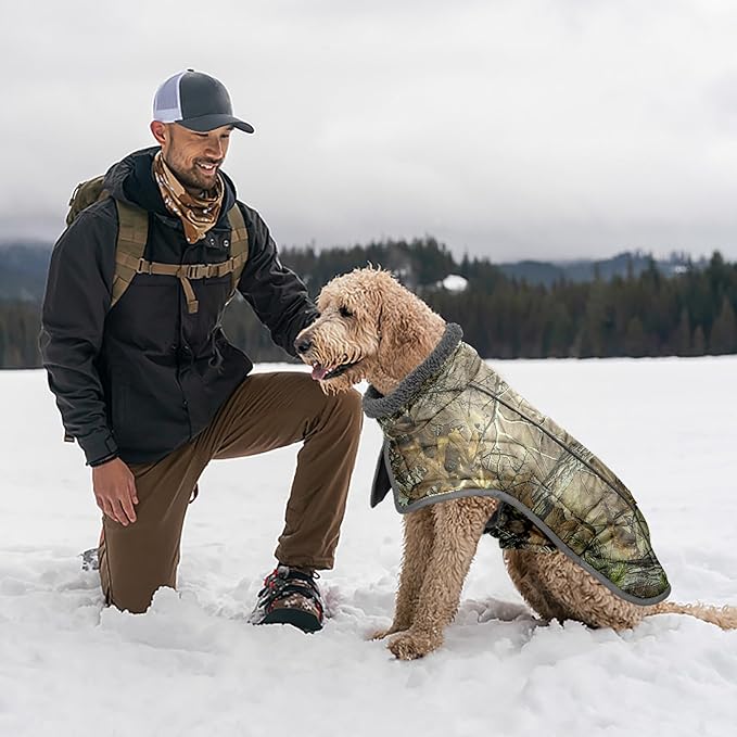 Fragralley Dog Coat Large, Waterproof Dog Jacket with Warm Fleece Lining, Adjustable Reflective Dogs Winter Coat, Turtleneck Pet Coats for Cold Weather (Reed Camouflage XXXL)