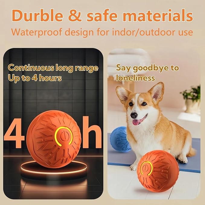 Interactive Dog Ball, Activated Automatic Rolling Ball for Dog, Self Moving Vibrating Smart Jumping Automatic Moving Bouncing and Rotating Balls for Pets (Orange)