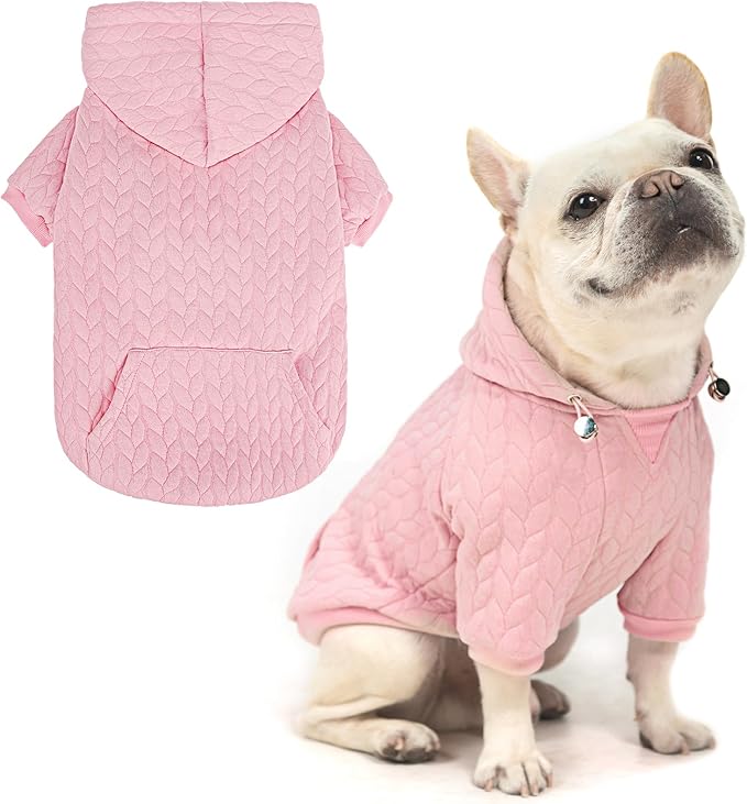 EXPAWLORER Textured Cable Knit Basic Dog Hoodie, Elevated Style Dog Sweater with Leash Hole and Pocket, Soft and Warm Pet Winter Coat, Cold Weather Clothes for Small Medium Large Dogs,Pink L