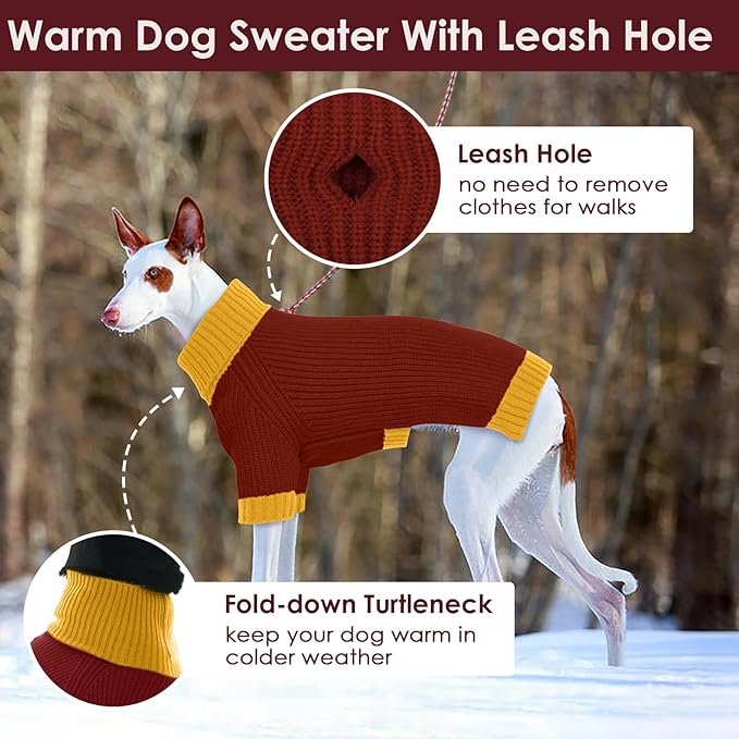 Large Dog Sweater, Soft Cable Knit Sweater with Harness Hole, Warm Christmas Sweaters for Dogs Male Female, Fall Winter Pet Holiday Clothes for Dachshund, French Bulldog, Terrier, Burgundy L