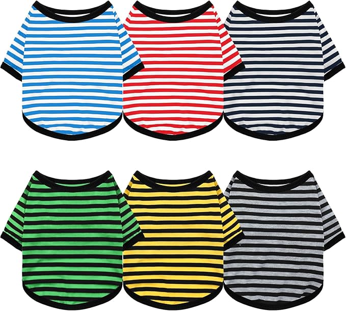 Geyoga 6 Pieces Dog Striped T-Shirt Cotton Breathable Pet Apparel Colorful Puppy Sweatshirt Clothes for Small to Medium Dogs Puppy(Dark Color,S)