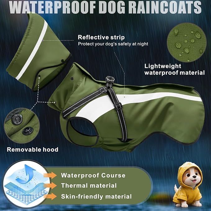 Mosucoirl Dog Raincoat Waterproof Raincoats for Dog Reflective Dogs Rain Jackets with Hood Hoodie Pet Rain Poncho Coat for Small Medium Large Dogs Puppies S-XXL (Green, S)