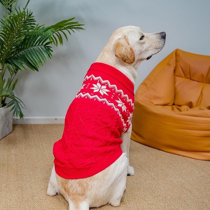 Warm Winter Pink Dog Sweater - Cold Weather Pet Clothes for Small Medium Large Dogs Indoor Outdoor, Soft Classic Knit Puppy Apparel Coat, Red, ML
