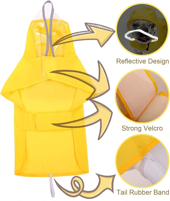 Pet Raincoat Packable Hooded Dog Rain Jacket Reflective Strips Lightweight Adjustable Poncho for Small Medium Large Dogs Yellow XXL