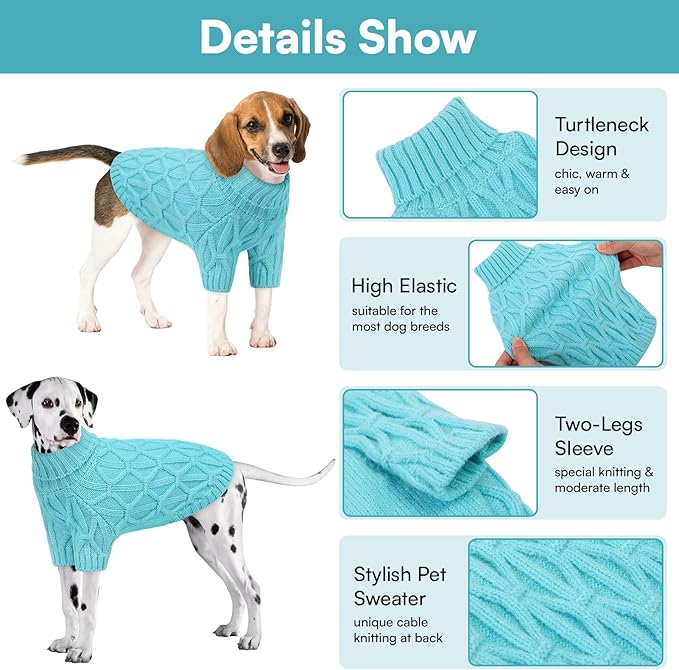 Queenmore Medium Dog Sweater,Dog Sweater for Medium Dogs Boys Girls,Christmas Sweaters for Dogs,DogSweater Knitwear Outfit,Thick Warm Pet Clothes for French Bulldog,Boston Terrier(Lake Blue,M)