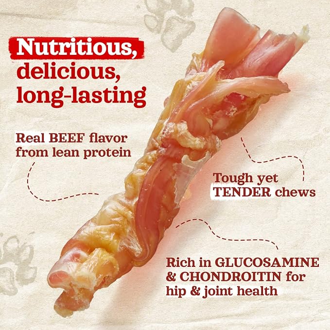 Natural Farm Extra-Thick Beef Tendons (4-6 Inch, 6 Pack), Natural Chondroitin and Collagen: Supports Healthy Joints, Great for Dental Health – Made & Packaged, All Dog Sizes
