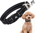 Reflective Dog Collar with Bell - Adjustable Nylon Puppy Collar for Small Dogs, Nighttime Safety for Chihuahua, Pomeranian, Yorkie, Black, XS