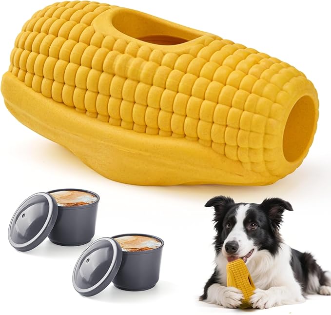 Interactive Dog Frozen Treat Toy, Dog Enrichment Toys for Large Dogs, Indestructible Dog Toys to Keep Them Busy, Corn Shape