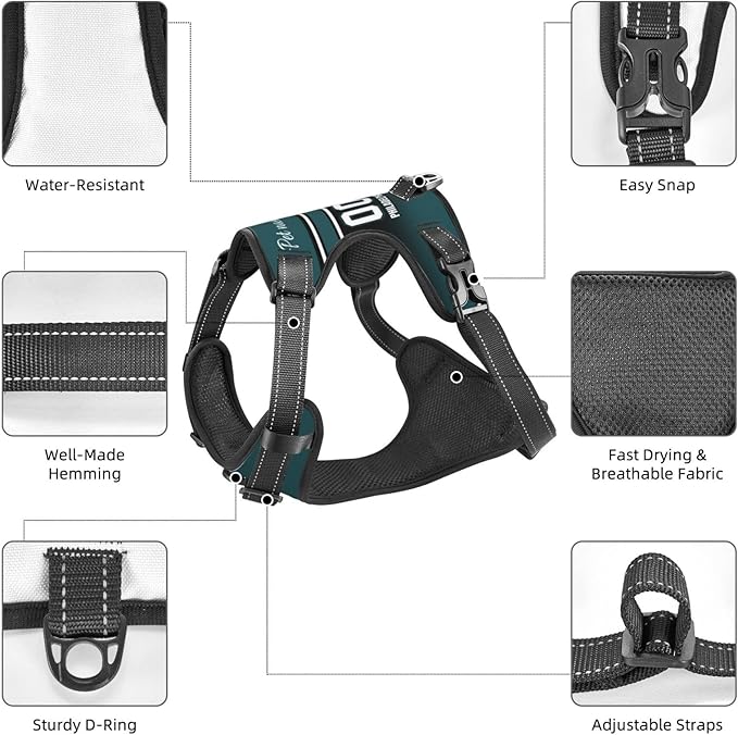 Custom Philadelphia Dog Harness with Reflective Stripes Personalized Name and Number Dog Vest Harness with Pet Traction Rope for Small Medium Large Dog