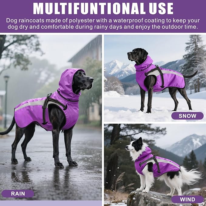 Mosucoirl Dog Raincoat Waterproof Raincoats for Dog Reflective Dogs Rain Jackets with Hood Hoodie Pet Rain Poncho Coat for Small Medium Large Dogs Puppies S-XXL (Purple, S)