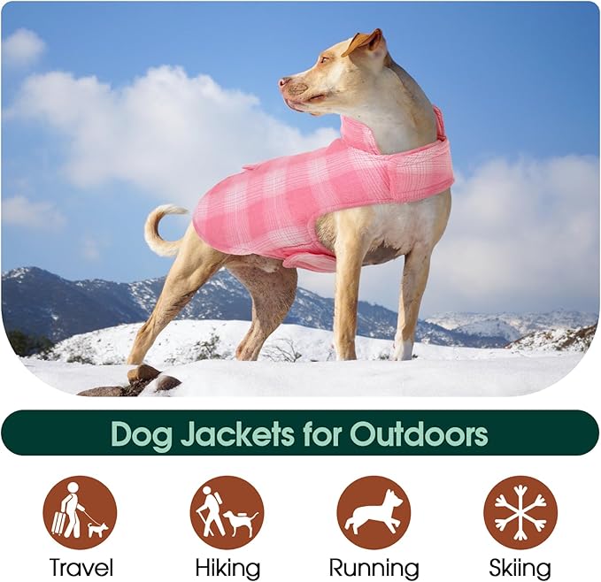 Kuoser Reversible Dog Jacket, Warm Winter Coat for Large Dogs, Warm Windproof Pet Cold Weather Clothes, Pink XXL