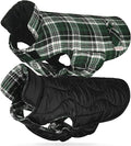 VIVAGLORY Softjoy Dog Coat, Dog Jacket for Winter & Christmas, Coat with Harness Hole & Velcro Closure, Reversible Plaid Checkered Warm Fluffy Heavy Duty for Puppy, XL, Green