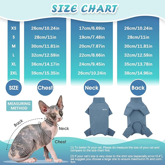 ROZKITCH Cat Jumper, Breathable Soft Jumpers for Sphynx Only, Coat with Four Legs, Warm Sweater T-Shirt Pajamas Jumpsuit Vest Cornish Rex, Devon Rex, Peterbald Blue 2XL
