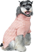 KYEESE Dog Sweater with Classic Cable Knit Long Sleeve Knitwear Dogs Clothes, Warm Turtleneck Pet Coats Soft Dog Sweater for Small Dogs, Pink, Small