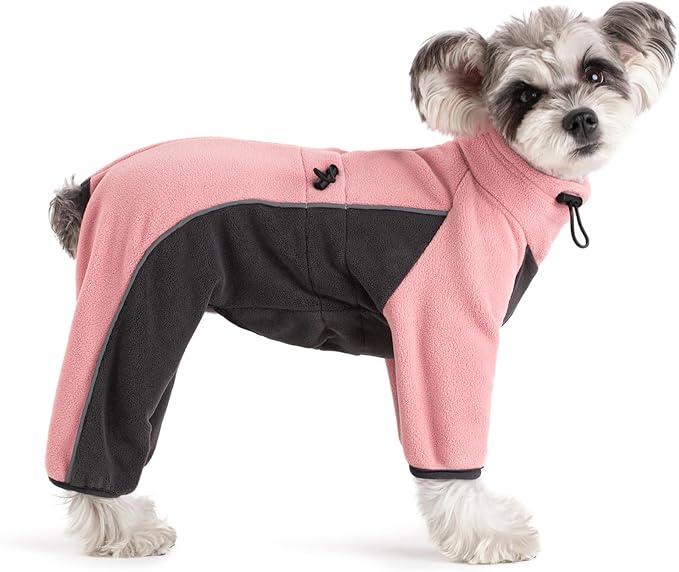 Fleece Dog Coat for Small Medium Dog,Pullover Pajamas Jumpsuit Bodysuit Puppy Coats with Legs, Pet Windproof Warm Cold Weather Jacket Full Body Vest Cozy Snowsuit Outfit Clothes (Pink, XXL)