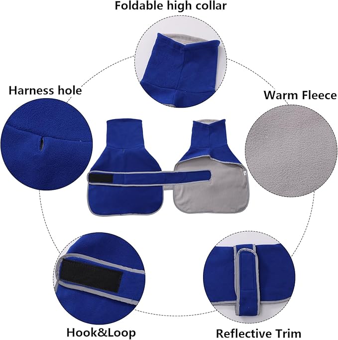 Geyecete Dachshund Sweaters, Dachshund Coat Perfect Dog Winter Coat with Padded Fleece Lining and High Collar, Dog Snowsuit with Adjustable Bands - Blue - L