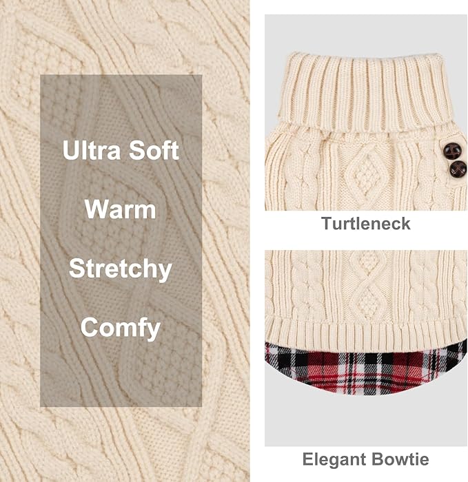KYEESE Dog Sweater Warm Turtleneck Small Dogs Sweater with Gingham Patchwork Comfy Pet Coat for Fall Winter Cold Weather Soft Pullover Dog Sweaters for Small Dogs Girl Stretchy Knitwear Cat Clothes