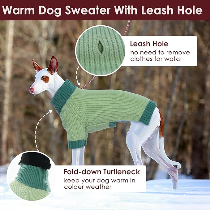 Dog Sweaters for Medium Dogs Boy Girl, Soft Turtleneck Sweater with Leash Hole, Stretchy Fall Sweater Christmas Halloween Fleece Winter Warm Pet Clothes Costume for Schnauzer Bichon Frise, Green M