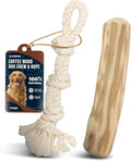 Coffee Wood Dog Chew and Natural Cotton Rope Toy for Regular Chewers - 100% Organic Wood Stick for Dog - Teeth Cleaning - Size L