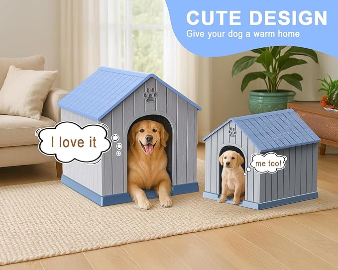 EasyUp Dog House Outdoor Indoor,Dog Kennel Weatherproof Resin Shelter with Air Vents and Elevated Floor for Small Medium Large Dogs,Easy Clean and Assemble(38.62 * 36.26 * 38.07in,Coffee)