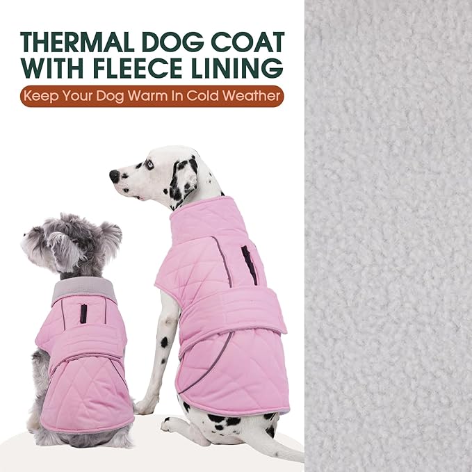 Kuoser Dog Coat, Extra Warm Dog Jacket Windproof Dogs Cold Weather Coats for Small Dogs, Fleece Lining Turtleneck Doggy Snowsuit Reflective Adjustable Pet Winter Clothes Christmas, Pink S