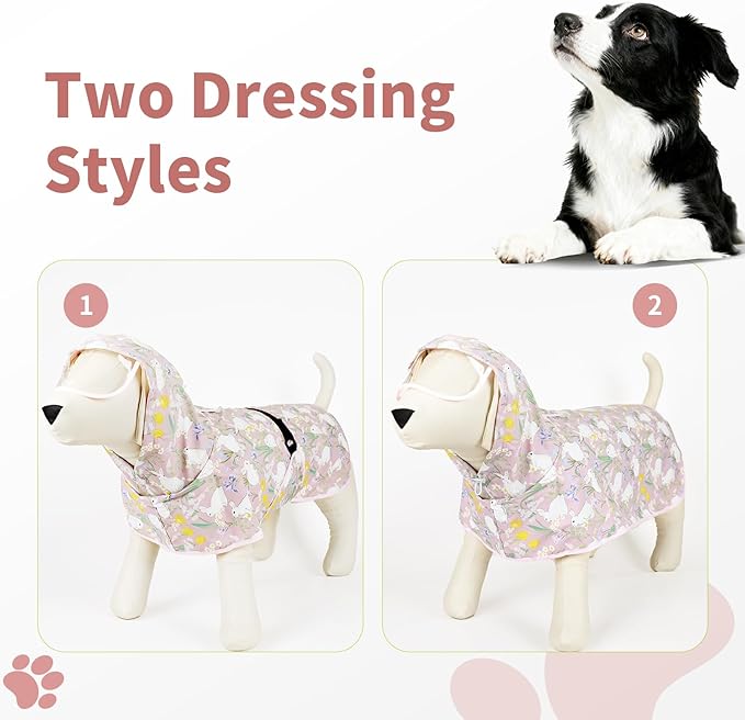 Dog Raincoat, Waterproof Windproof Dog Rain Jacket with Hood, Rain Coat with Leash Hole, Adjustable Raincoat Poncho for Small Medium Large Dogs Outdoor (Pink, Small)