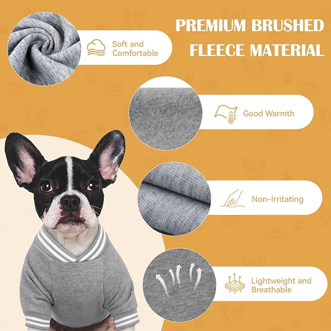Dog Sweater Brushed Fleece Baseball Jacket Soft Warm Pet Sweatshirt Dog Sweaters for Small Dogs Puppy Sweater Boy Girl Pet(Gray-XS)