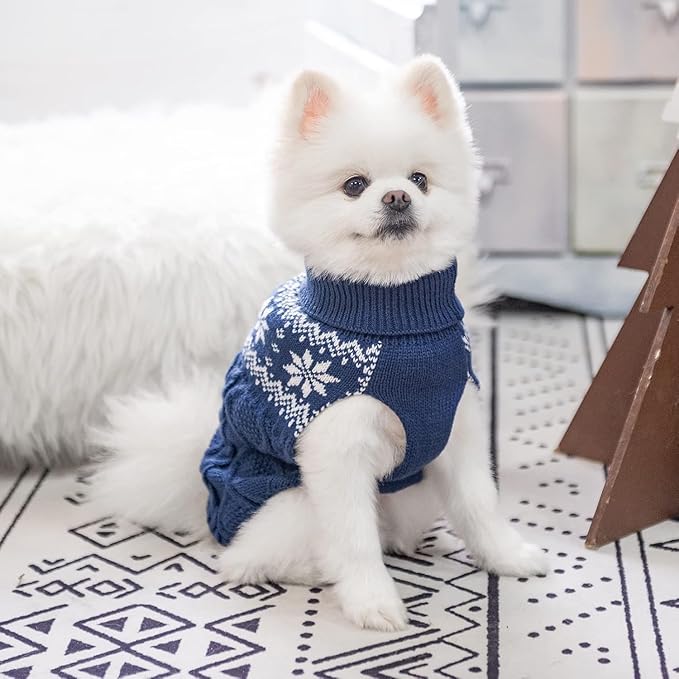 Warm Winter Dog Sweater - Cold Weather Pet Clothes for Small Medium Large Dogs Indoor Outdoor, Soft Classic Knit Puppy Apparel, Blue, XS