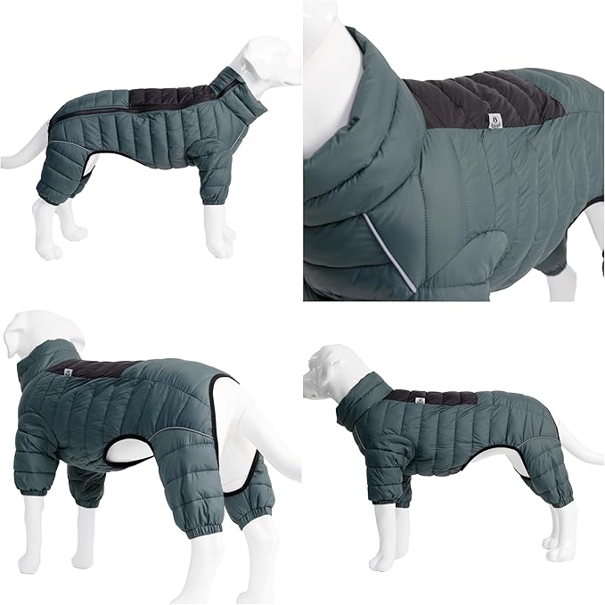 Lovelonglong Dog Coat - Warm Jacket, 4 Legs Covered Waterproof Windproof Reflective Dog Vest, Zippered Adjustable Outdoor Snow Jacket for Small to Large Dogs - ArmyGreen
