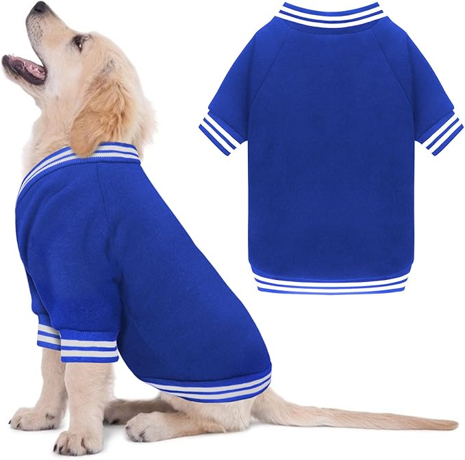 Dog Sweaters for Large Dogs, Brushed Fleece Dog Sweater Baseball Jacket Large Pet Sweater Clothes Soft Warm Boy Girl Pet(Blue-L)