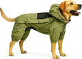 LOVELONGLONG Fleece-Lined Dog Raincoat with Removable Hood – Waterproof Winter Full Body Dog Jacket – Windproof Snowproof Cold-Weather Suit – Green-F 2XL