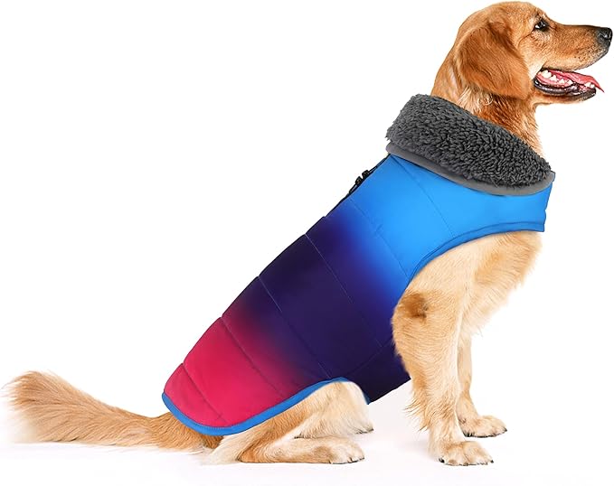 Dog Winter Coat, Waterproof Dog Jacket with Leash Hole, Reflective Adjustable Pet Snow Vest, Warm Fleece Sweater for Small Medium Large Dogs - Gradient Blue, L