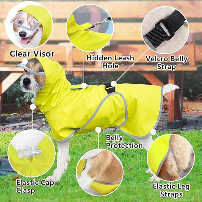 Dog Raincoat Hooded Slicker Poncho - Reflective Lightweight Pet Rain Jacket Coat,Dog Waterproof Raincoat with Adjustable Belly Strap for Small,Medium, Large Dogs (Green, X-Large)