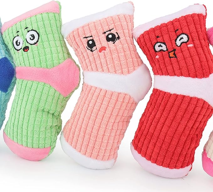Squeaky Dog Toys, Funny Dog Toys Stuffed Plush Dog Toy, Cute Socks Dog Birthday Gift Dog Chew Toys Pet Toys for Small Medium Dogs(Blue Yellow)