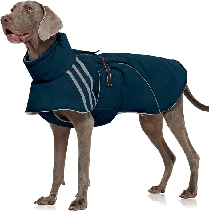 FUAMEY Dog Cold Weather Coats,Dog Winter Jackets for Large Dogs Warm Dogs Coat with Reflective Strips Waterproof Pet Snowsuit Thick Paded Pets Vest for Weimar German Shepherd Blue 3XL