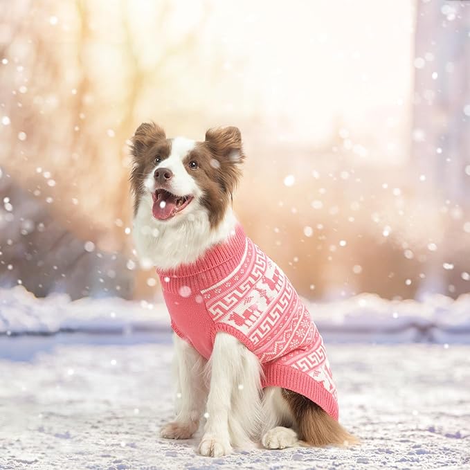 SCENEREAL Turtleneck Dog Sweater for Small Medium Large Dogs Girls Boys, Knit Pet Pullover Puppy Clothes Cold Weather Coats, Holiday Outfits Sweatshirt for Christmas, Pink L