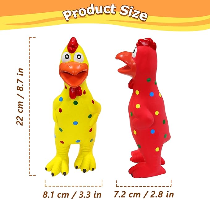Rubber Chicken Dog Squeaky Toys, Durable Latex Chew Toys for Small Medium Large Size Dogs, Teething Puppy Dogs (2 Pack)