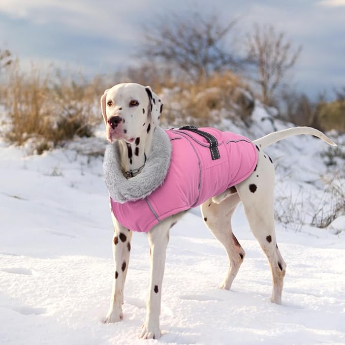 Lelepet Warm Dog Coats for Large Dogs Waterproof Dog Winter Jacket Reflective Pet Fleece Vest Windproof Cold Weather Coats with Adjustable Buckle & Leash Hole, Pink, XL