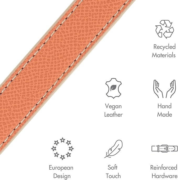 NINA WOOF Rio Padded Luxury Dog Collar - Vegan Leather, Adjustable Buckle - Fits Small to Large Dogs - Peach