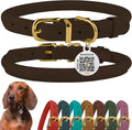 BronzeDog Rolled Leather Dog Collar with QR ID Tag, Adjustable Soft Round Collars for Small Medium Large Dogs Puppy (9" - 11" Neck Size, Brown)