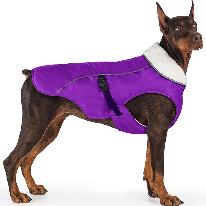 EMUST Dog Cold Weather Coats, Fleece Lining Small/Medium/Large Dog Jacket for Winter, Warm Waterproof Pet Winter Clothes for Large Dogs, Purple, XL